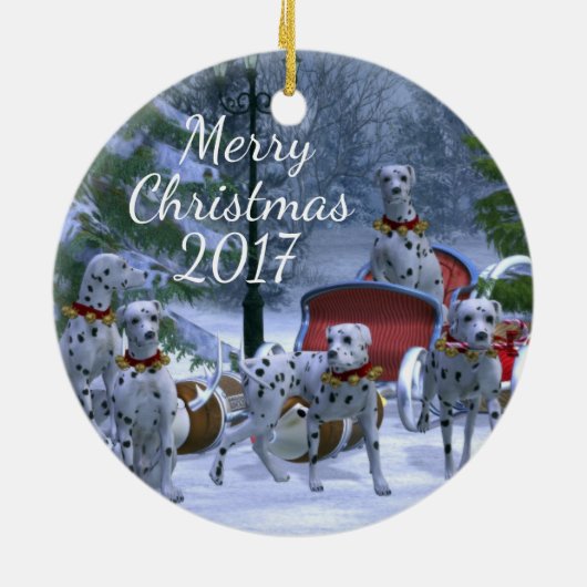 Gepersonaliseerde kerstDalmatiërs Keramisch Ornament (Achterkant)