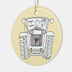 Gepersonaliseerde kerstdecoratie voor ractorwedden keramisch ornament
