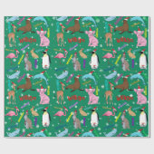 Gepersonaliseerde kerstdieren in Santa Hats Cadeaupapier (Vlak)