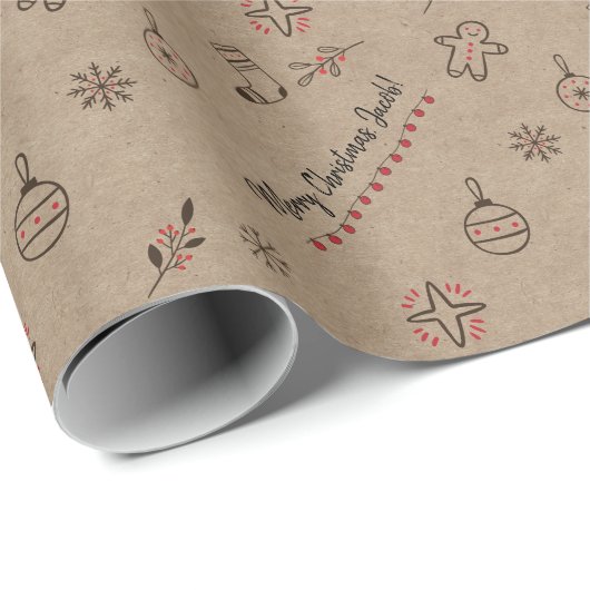 Gepersonaliseerde kerstdoodles in Kraft-Styled Bro Cadeaupapier (Rol Hoek)