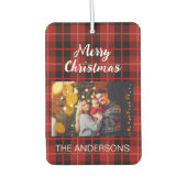 Gepersonaliseerde kerstfamilie foto rode plaid luchtverfrisser (Voorkant)