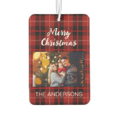 Gepersonaliseerde kerstfamilie foto rode plaid luchtverfrisser (Achterkant)