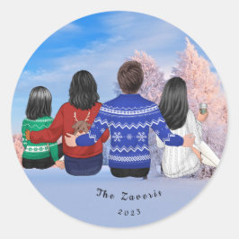 Gepersonaliseerde kerstfamilie mama papa Daughters Ronde Sticker