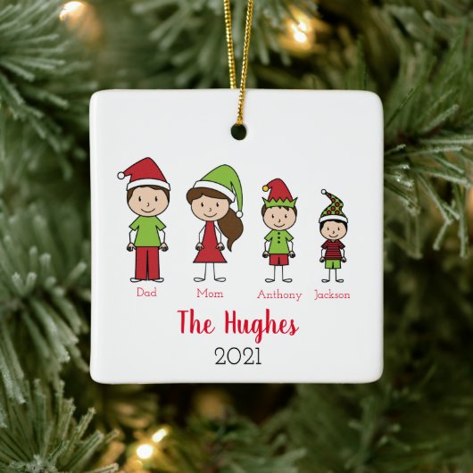 Gepersonaliseerde kerstfamilie van 4 keramisch ornament (Boom)