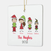 Gepersonaliseerde kerstfamilie van 4 keramisch ornament (Links)