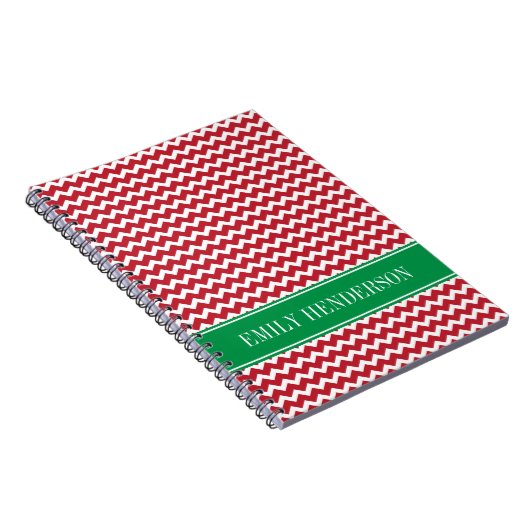 Gepersonaliseerde kerstfeestdag Rode Chevron Notitieboek (Rechterzijde)