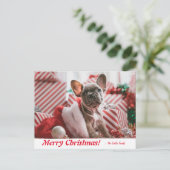 Gepersonaliseerde kerstfeestelijke bulledog Puppy Briefkaart (Staand voorkant)