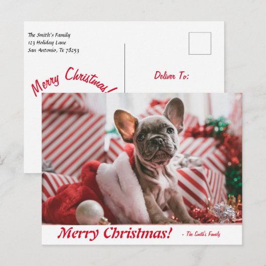 Gepersonaliseerde kerstfeestelijke bulledog Puppy Briefkaart (Voorkant / Achterkant)