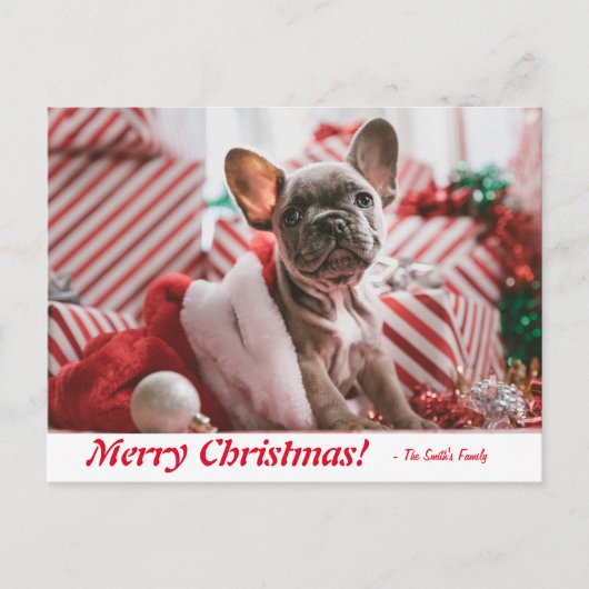 Gepersonaliseerde kerstfeestelijke bulledog Puppy Briefkaart (Voorkant)