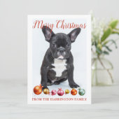 Gepersonaliseerde kerstfeestelijke bulledog Puppy Feestdagenkaart (Staand voorkant)