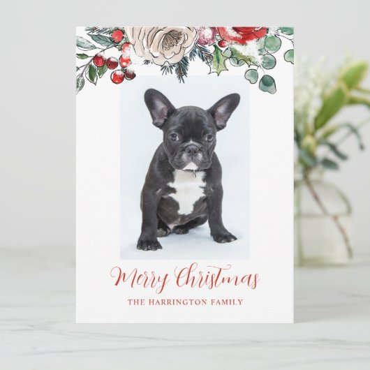 Gepersonaliseerde kerstfeestelijke bulledog Puppy Feestdagenkaart (Staand voorkant)