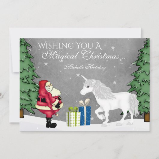 Gepersonaliseerde kerstflat met kerstmis en unicor feestdagenkaart (Voorkant)