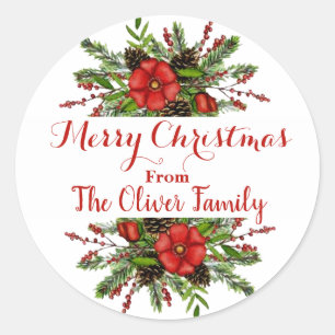 Gepersonaliseerde kerstflorale ronde sticker