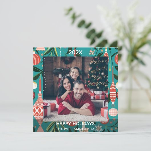 Gepersonaliseerde kerstfoto | Naam en jaar Feestdagenkaart (Staand voorkant)