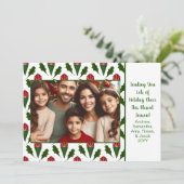 Gepersonaliseerde Kerstfoto Rode Rozen & Holly Art Feestdagenkaart (Staand voorkant)