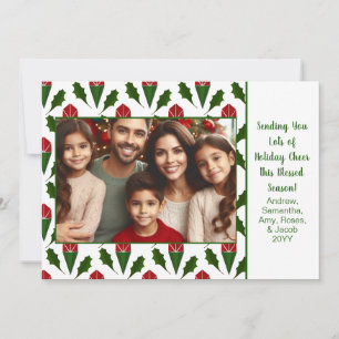 Gepersonaliseerde Kerstfoto Rode Rozen & Holly Art Feestdagenkaart