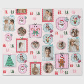 Gepersonaliseerde Kerstfoto Roze Vakantie Fa La La Cadeaupapier (Vlak)