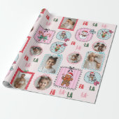 Gepersonaliseerde Kerstfoto Roze Vakantie Fa La La Cadeaupapier (Uitgerold)