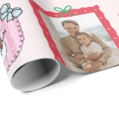 Gepersonaliseerde Kerstfoto Roze Vakantie Fa La La Cadeaupapier (Rol Hoek)