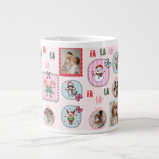 Gepersonaliseerde kerstfoto | Schattigee roze Fa L Grote Koffiekop (Voorkant)