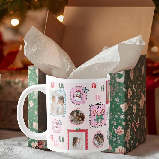 Gepersonaliseerde kerstfoto | Schattigee roze Fa L Grote Koffiekop