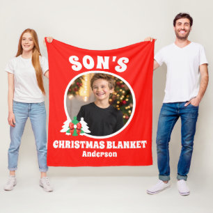 Gepersonaliseerde kerstfoto van zoon fleece deken