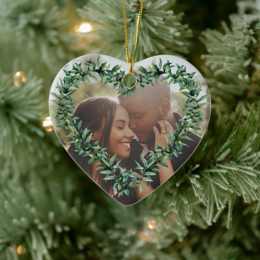 Gepersonaliseerde kerstfoto voor het eerst gehuwd keramisch ornament (Boom)
