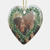 Gepersonaliseerde kerstfoto voor het eerst gehuwd keramisch ornament (Links)