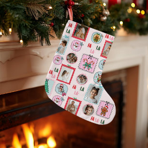 Gepersonaliseerde kerstfotoopslag Schattige roze Grote Kerstsok