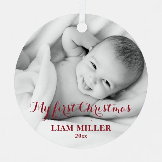 Gepersonaliseerde kerstfotoversiering voor baby's metalen ornament (Voorkant)
