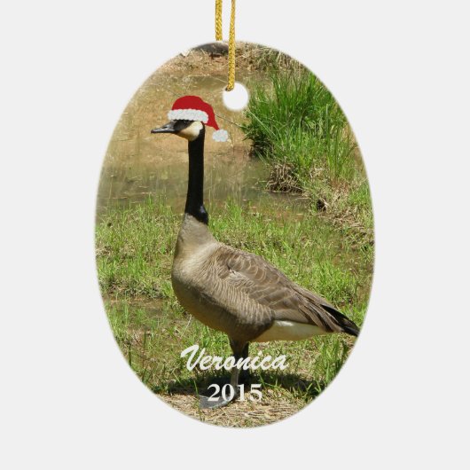 Gepersonaliseerde kerstgans-versiering keramisch ornament (Achterkant)