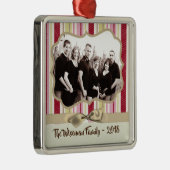 Gepersonaliseerde kerstgestripte Wrap PHOTO-versie Metalen Ornament (Rechts)