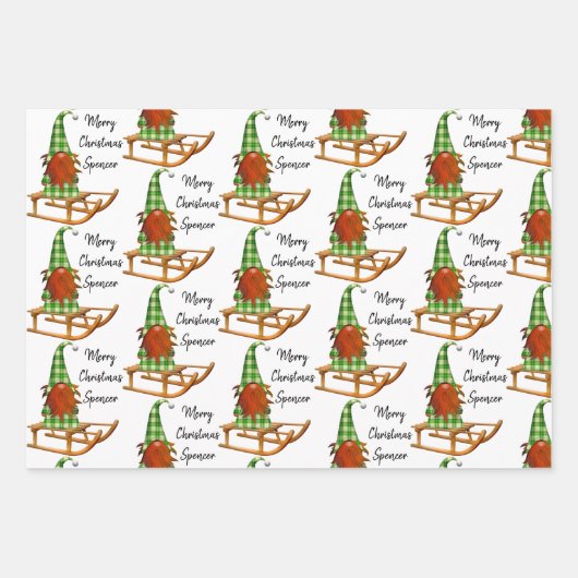 Gepersonaliseerde kerstgnomen inpakpapier vel (Voorkant 2)