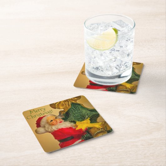 Gepersonaliseerde kerstgroeten van de Kerstman Kartonnen Onderzetters (Insitu)