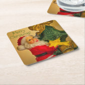 Gepersonaliseerde kerstgroeten van de Kerstman Kartonnen Onderzetters (Schuin)