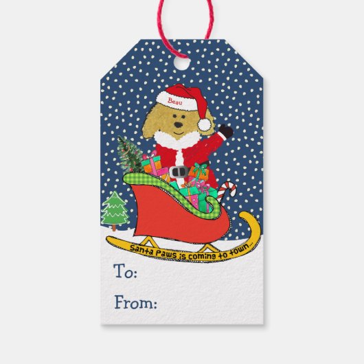 Gepersonaliseerde kerstguldenDoodle Santa Sleigh Cadeaulabel (Achterkant)