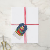 Gepersonaliseerde kerstguldenDoodle Santa Sleigh Cadeaulabel (Met Touw)
