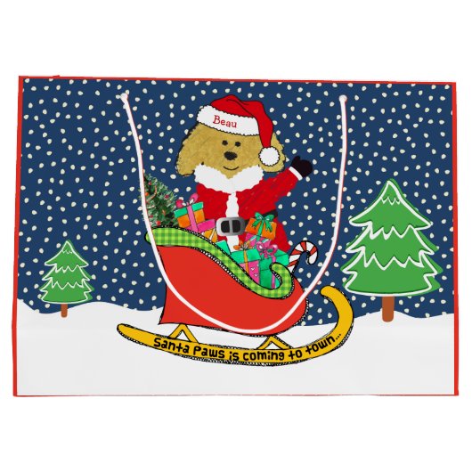 Gepersonaliseerde kerstguldenDoodle Santa Sleigh Groot Cadeauzakje (Achterkant)