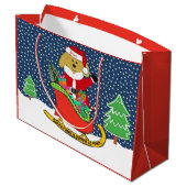 Gepersonaliseerde kerstguldenDoodle Santa Sleigh Groot Cadeauzakje (Achterkant Gekanteld)