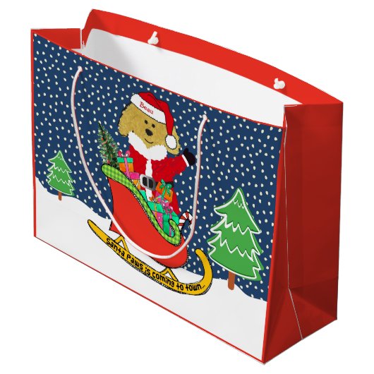 Gepersonaliseerde kerstguldenDoodle Santa Sleigh Groot Cadeauzakje (Achterkant Gekanteld)
