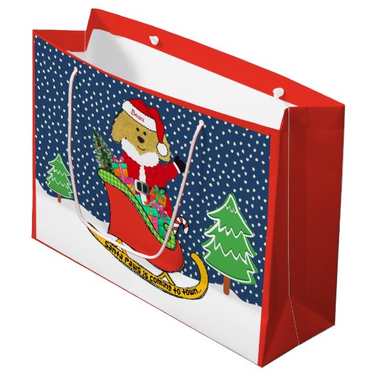 Gepersonaliseerde kerstguldenDoodle Santa Sleigh Groot Cadeauzakje (Voorkant Gekanteld)