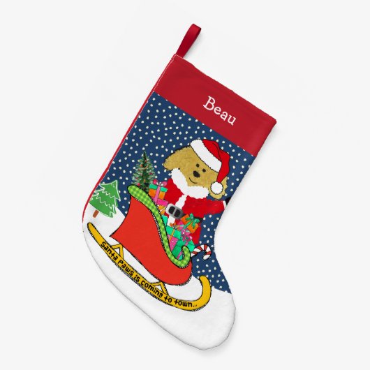 Gepersonaliseerde kerstguldenDoodle Santa Sleigh Kleine Kerstsok (Voorkant (Hangend))