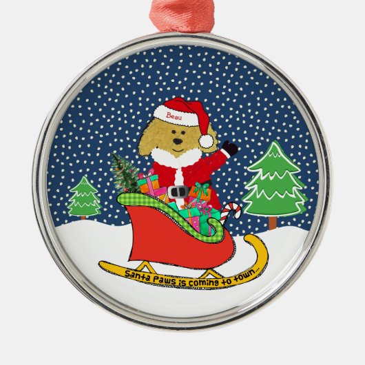 Gepersonaliseerde kerstguldenDoodle Santa Sleigh Metalen Ornament (Voorkant)