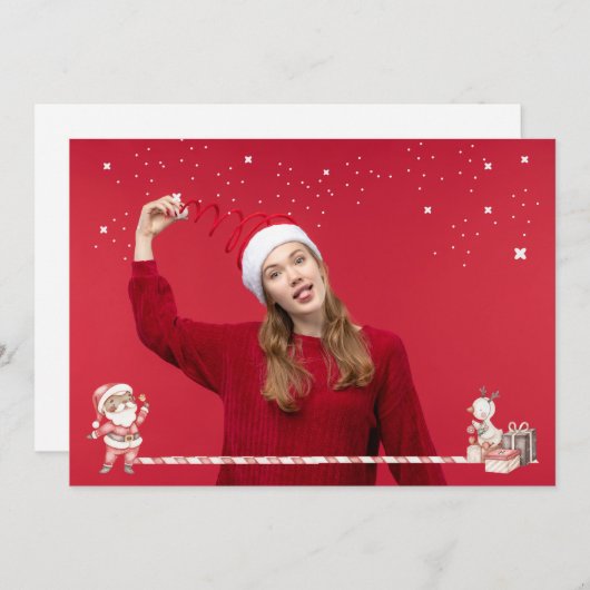 Gepersonaliseerde kerstkaart met zwarte kerstman e kaart (Voorkant / Achterkant)