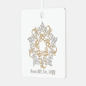 Gepersonaliseerde Kerstkalligrafie Art Gold Silver Metalen Ornament (Voorkant links)