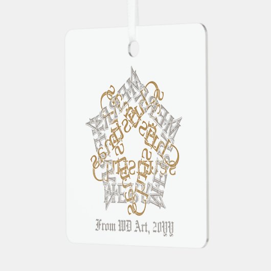 Gepersonaliseerde Kerstkalligrafie Art Gold Silver Metalen Ornament (Voorkant links)