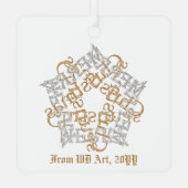 Gepersonaliseerde Kerstkalligrafie Art Gold Silver Metalen Ornament (Achterkant)