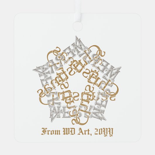 Gepersonaliseerde Kerstkalligrafie Art Gold Silver Metalen Ornament (Achterkant)