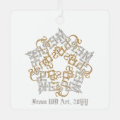 Gepersonaliseerde Kerstkalligrafie Art Gold Silver Metalen Ornament (Voorkant)