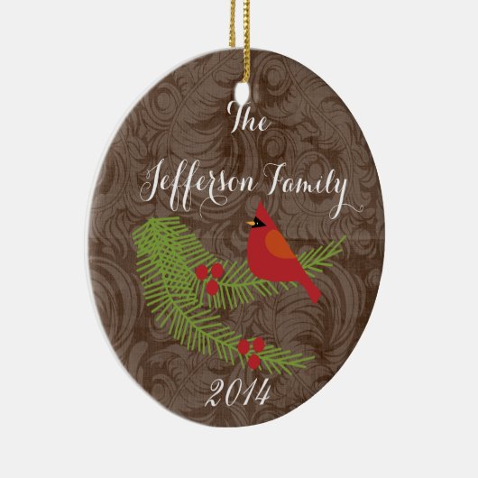 Gepersonaliseerde kerstkardinale familie keramisch ornament (Rechts)